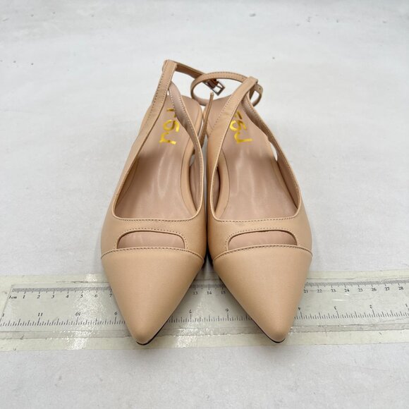 FSJ Nude Low Heel Ankle Strap Pumps Pointed Toe Slingback Sandal Elegant Shoes - Picture 3 of 8